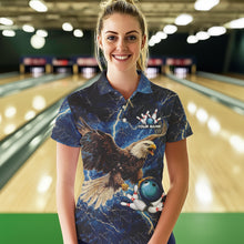 Load image into Gallery viewer, Custom Eagle Bowling Shirts For Women Blue Lightning Thunder storm, Bowling Team Jerseys NQS9766