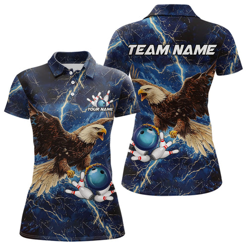 Custom Eagle Bowling Shirts For Women Blue Lightning Thunder storm, Bowling Team Jerseys NQS9766