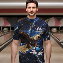 Load image into Gallery viewer, Custom Eagle Bowling Shirts For men Blue Lightning Thunder storm, Bowling Team Jerseys NQS9766