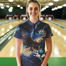 Load image into Gallery viewer, Custom Eagle Bowling Shirts For Women Blue Lightning Thunder storm, Bowling Team Jerseys NQS9766