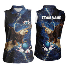 Load image into Gallery viewer, Custom Eagle Bowling Sleeveless Polo Shirt For Women Blue Lightning Thunder storm, Bowling Team Jersey NQS9766