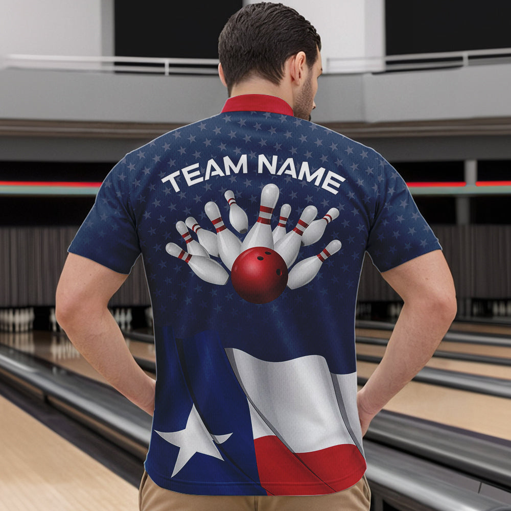 Men's bowling Polo, Quarter Zip shirts Custom name Texas flag vintage Bowling Team Bowlers Jerseys NQS9768