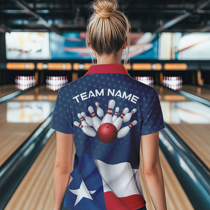 Women's bowling Polo, Quarter Zip shirts Custom name Texas flag vintage Bowling Team Bowlers Jerseys NQS9768