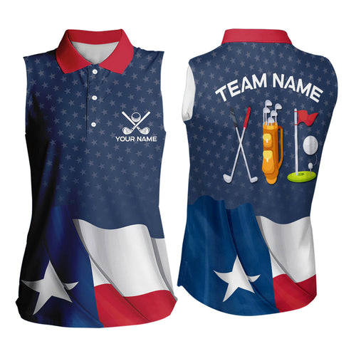 Texas Flag Womens golf shirts sleeveless Custom Team Name ladies golf tops, patriotic golf gifts NQS9769