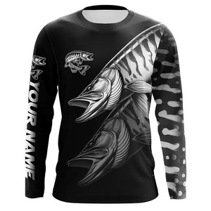 Black Musky performance Fishing Shirts Custom Muskie Fishing Long Sleeve Tournament Fishing Shirts NQS7679