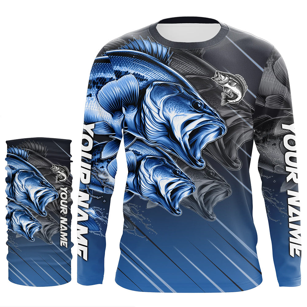 Blue Largemouth Bass fishing Long Sleeve Performance Fishing