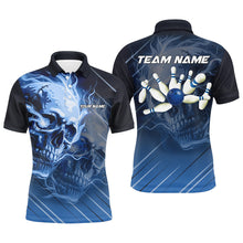 Load image into Gallery viewer, Personalized Skull Bowling Polo, Quarter zip shirts For Men Custom Team Flame Bowler Jerseys | Blue NQS7684