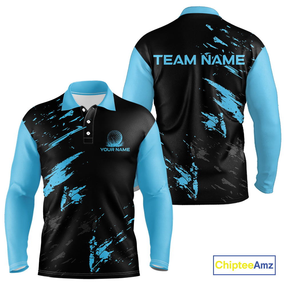 Black and Blue Golf polo shirts For Men Custom name mens golf outfits, gifts for golf lovers NQS10019