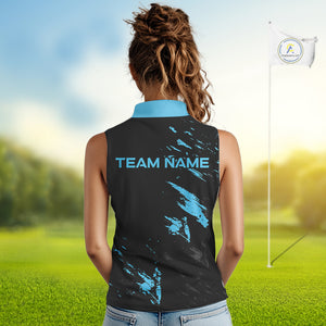 Black and Blue Sleeveless Golf polo shirts Custom name ladies golf outfits, gifts for golf lovers NQS10019