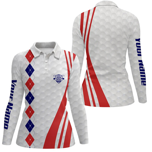 Women golf polo shirt custom red, white and blue argyle golf ball skin patriot golf gifts for women NQS5825