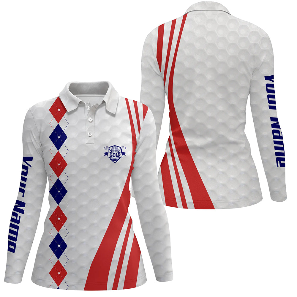 Women golf polo shirt custom red, white and blue argyle golf ball skin patriot golf gifts for women NQS5825