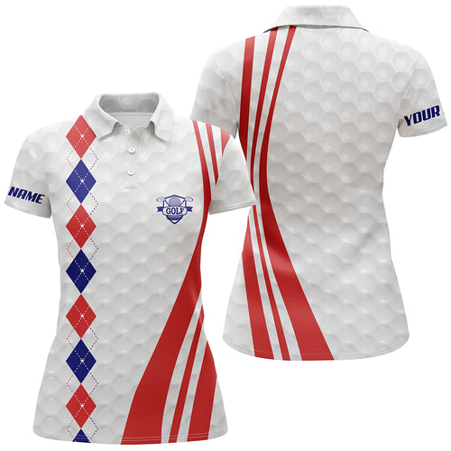 Women golf polo shirt custom red, white and blue argyle golf ball skin patriot golf gifts for women NQS5825