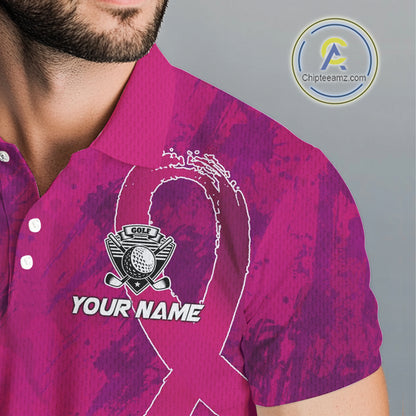 Pink Ribbons pattern Mens golf polo shirts custom men's breast cancer awareness polo shirts NQS10319