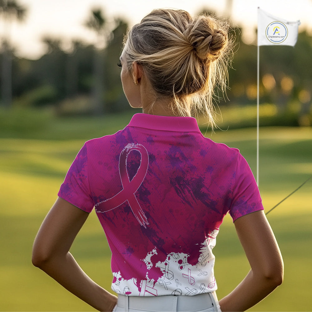Pink Ribbons pattern Women golf polo shirts custom ladies's breast cancer awareness polo shirts NQS10319