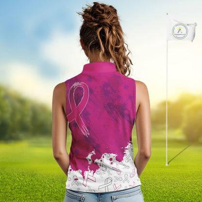 Pink Ribbons pattern Women sleeveless polo shirts custom ladies's breast cancer awareness polo shirts NQS10319