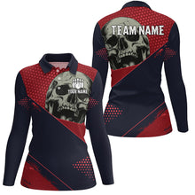 Load image into Gallery viewer, Personalized Red and navy Skull Bowling Shirts For Women, Bowling team League Jerseys NQS8352