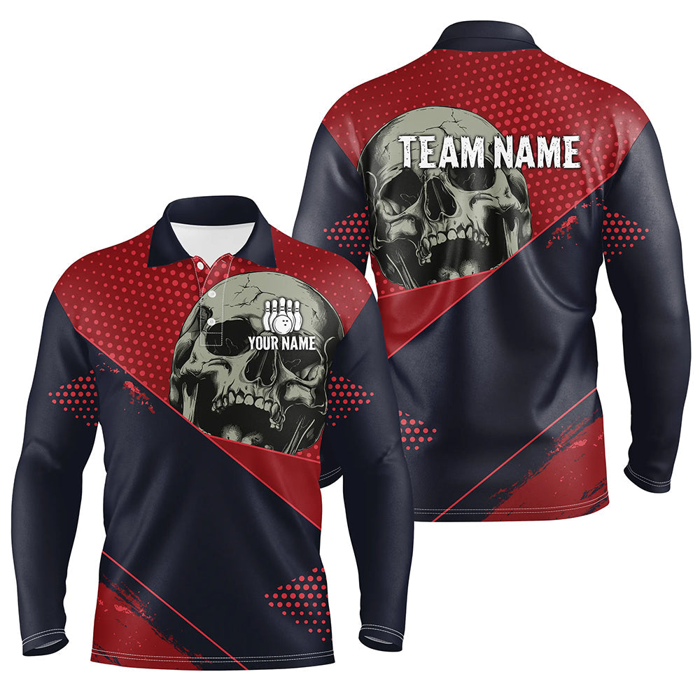 Personalized Red and navy Skull Bowling Shirts For Men, Bowling team League Jerseys NQS8352
