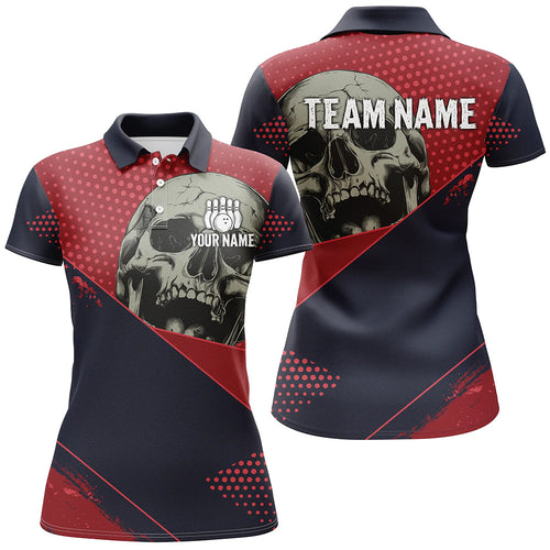 Personalized Red and navy Skull Bowling Shirts For Women, Bowling team League Jerseys NQS8352