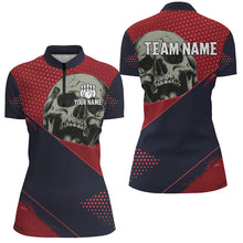 Load image into Gallery viewer, Personalized Red and navy Skull Bowling Shirts For Women, Bowling team League Jerseys NQS8352