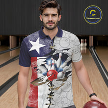 Load image into Gallery viewer, Smoke Texas Flag Gray Camo Bowling Polo, 1/4 Zip shirt for men Custom patriotic Team bowling jersey NQS10532