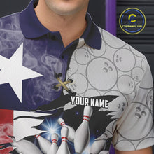 Load image into Gallery viewer, Smoke Texas Flag Gray Camo Bowling Polo, 1/4 Zip shirt for men Custom patriotic Team bowling jersey NQS10532