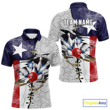 Load image into Gallery viewer, Smoke Texas Flag Gray Camo Bowling Polo, 1/4 Zip shirt for men Custom patriotic Team bowling jersey NQS10532