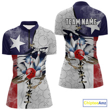 Load image into Gallery viewer, Smoke Texas Flag Gray Camo Bowling Polo, 1/4 Zip shirt for Women Custom patriotic Team bowling jersey NQS10532