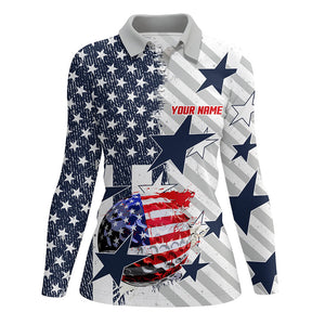 Red, white and blue American Flag Women Golf Polo Shirts Custom patriotic golf attire for women NQS8562