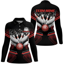 Load image into Gallery viewer, Black and Red Women Polo, Quarter zip bowling shirt Custom Bowling Ball And Pins Team League Jerseys NQS8800