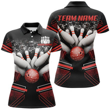 Load image into Gallery viewer, Black and Red Women Polo, Quarter zip bowling shirt Custom Bowling Ball And Pins Team League Jerseys NQS8800