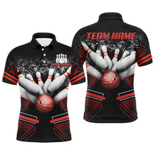 Load image into Gallery viewer, Black and Red Mens polo, quarter zip bowling shirt Custom Bowling Ball And Pins Team League Jerseys NQS8800