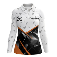 Load image into Gallery viewer, Black and White Triangle pattern Womens golf polo shirt custom ladies golf tops | Orange NQS8805