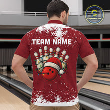 Load image into Gallery viewer, Red Christmas Bowling snowflake Men&#39;s Bowling Polo, Quarter Zip shirts Custom Xmas Bowling Outfits NQS10949