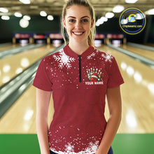 Load image into Gallery viewer, Red Christmas Bowling snowflake Women&#39;s Bowling Polo, Quarter Zip shirts Custom Xmas Bowling Outfits NQS10949