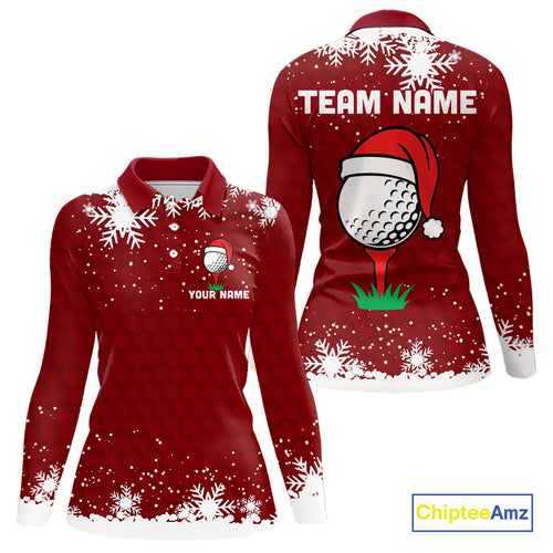 Red Christmas Golf Ball snowflake Women's Golf Polo shirts Custom Xmas Team Golf Outfits NQS10950