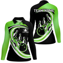 Load image into Gallery viewer, Black &amp; Green Bowling Polo, 1/4 Zip Shirt For Women Custom Bowling Team League Jersey, Gift For Bowler NQS9043