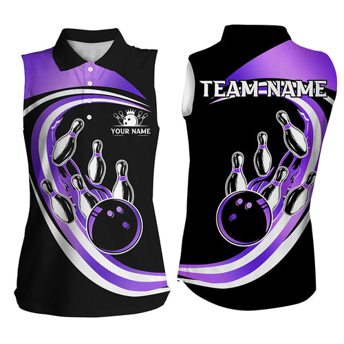 Black and Purple Bowling Sleeveless Polo Shirt Custom Bowling Team League Jersey, Gift For Bowlers NQS9044