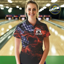 Load image into Gallery viewer, Personalized US Flag Smoke Bowling Shirts For Women Custom Patriotic Team Bowling Jerseys NQS11136