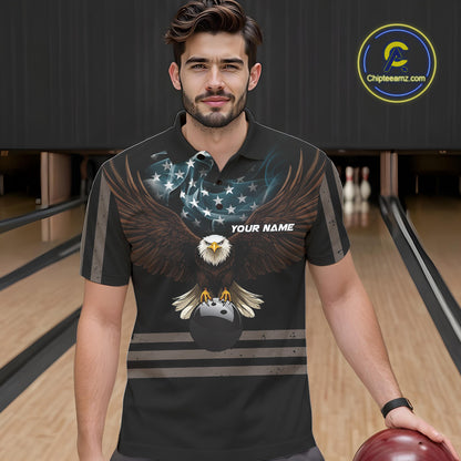 Eagle US Flag Black retro Bowling Shirts For Men Custom patriotic vintage Bowling Team Outfits NQS11141