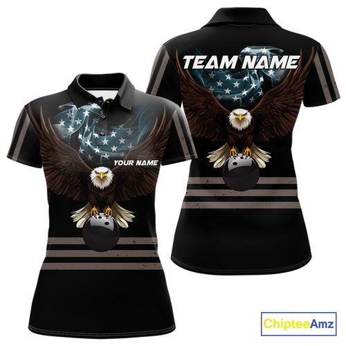 Eagle US Flag Black retro Bowling Shirts For Women Custom patriotic vintage Bowling Team Outfits NQS11141