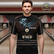 Load image into Gallery viewer, Eagle US Flag Black retro Bowling Shirts For Men Custom patriotic vintage Bowling Team Outfits NQS11141