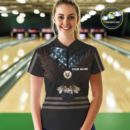 Eagle US Flag Black retro Bowling Shirts For Women Custom patriotic vintage Bowling Team Outfits NQS11141