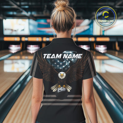 Eagle US Flag Black retro Bowling Shirts For Women Custom patriotic vintage Bowling Team Outfits NQS11141