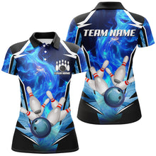 Load image into Gallery viewer, Blue Flame Bowling Ball and Pins Bowling Polo, Quarter Zip Shirts for Women Custom Bowling Team jersey NQS9283