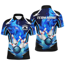 Load image into Gallery viewer, Blue Flame Bowling Ball and Pins Bowling Polo, Quarter Zip Shirts for Men Custom Bowling Team jersey NQS9283