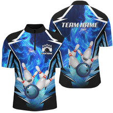 Load image into Gallery viewer, Blue Flame Bowling Ball and Pins Bowling Polo, Quarter Zip Shirts for Men Custom Bowling Team jersey NQS9283