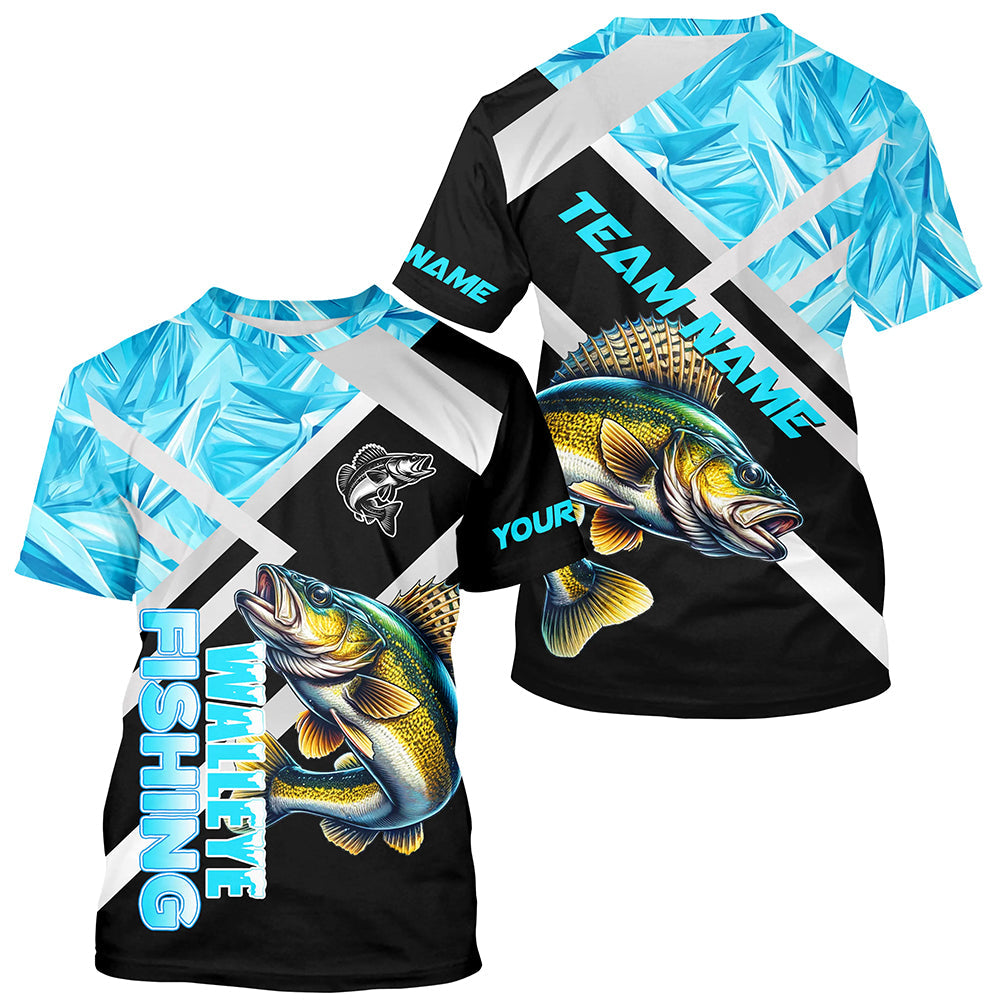 Personalized Blue Ice camo Walleye Ice Fishing Shirts Custom Team Walleye Long Sleeve Fishing Jersey NQS9286