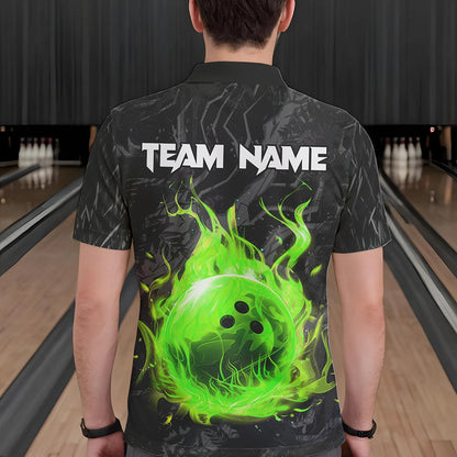 Black Camo Panther Green Flame Bowling Polo, 1/4 Zip Shirts For Men Custom Bowling Team League Jersey NQS9442