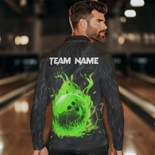 Load image into Gallery viewer, Black Camo Panther Green Flame Bowling Polo, 1/4 Zip Shirts For Men Custom Bowling Team League Jersey NQS9442