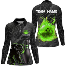 Load image into Gallery viewer, Black Camo Panther Green Flame Bowling Shirts For Women Custom Bowling Team League Jersey NQS9442